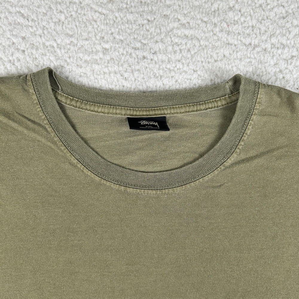 Stussy Shirt Mens 2XL Green Solid Basic Cotton Crewneck T-Shirt Streetwear - Picture 4 of 10